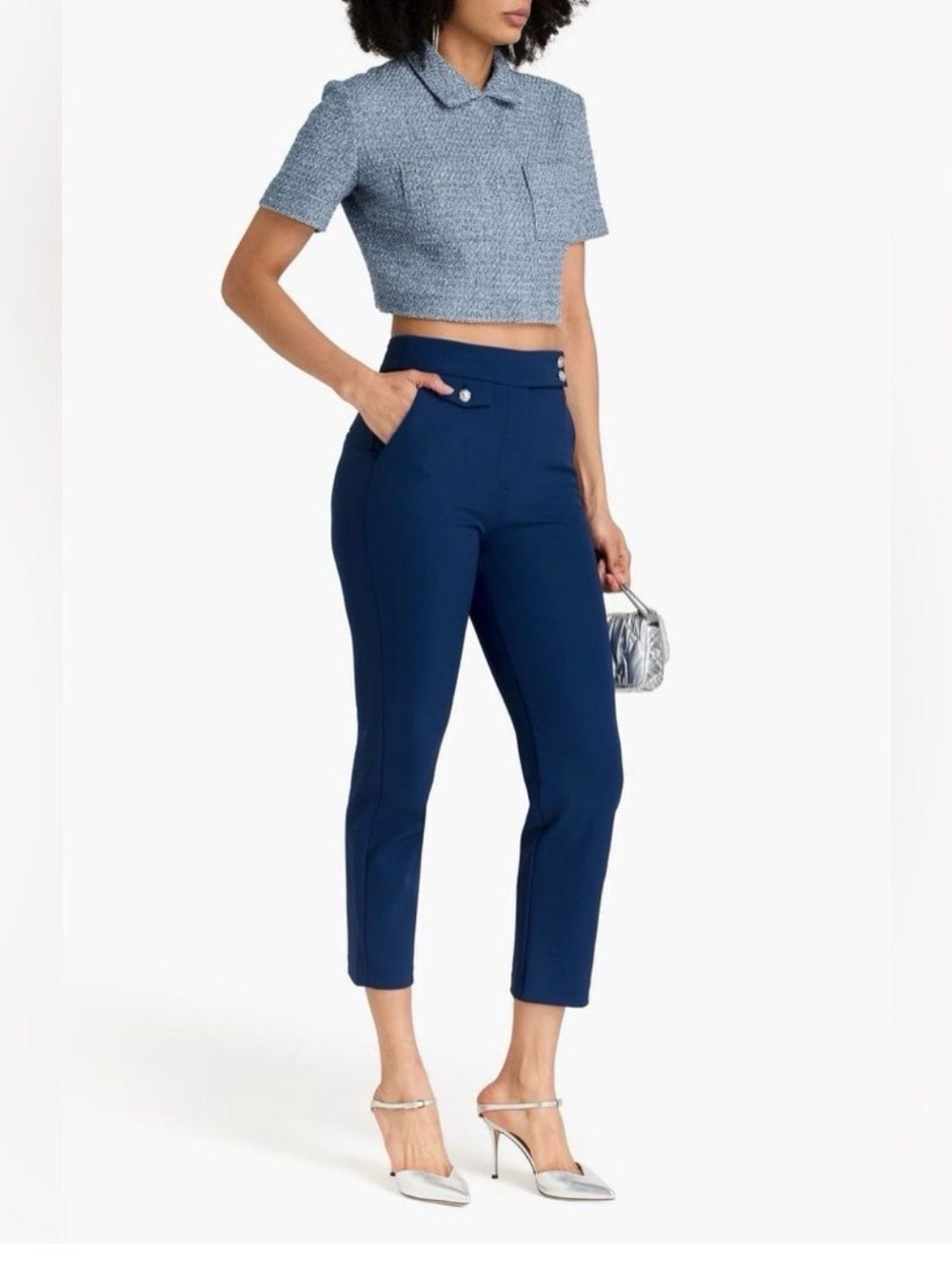Veronica Beard Renzo Crest Button Cropped Slim Leg Pant 4